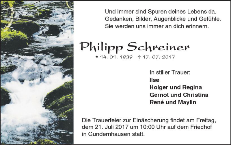 Traueranzeigen Von Phillip Schreiner Vrm Trauer De