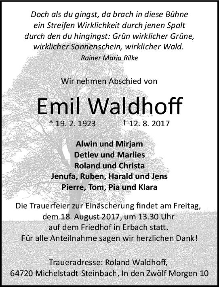 Traueranzeigen Von Emil Waldhoff Vrm Trauer De