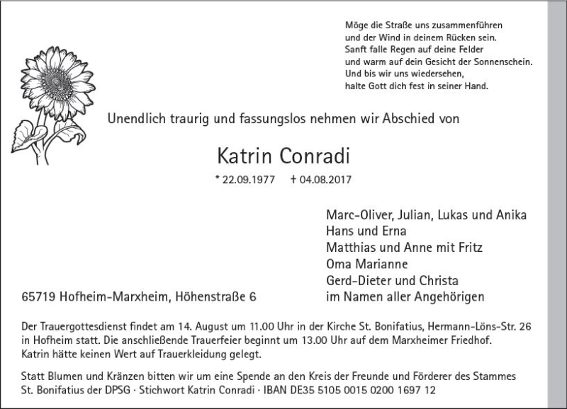 Traueranzeigen Von Katrin Conradi Vrm Trauer De