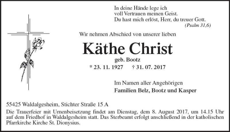 Traueranzeigen Von K The Christ Vrm Trauer De