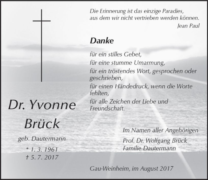 Traueranzeigen von Yvonne Brück vrm trauer de