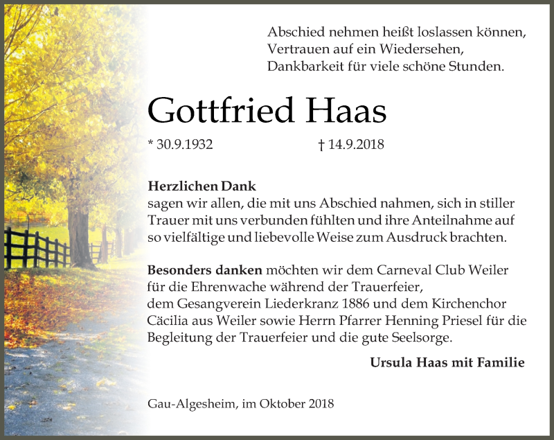 Traueranzeigen Von Gottfried Haas Vrm Trauer De