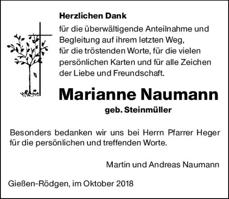 Traueranzeigen Von Marianne Naumann Vrm Trauer De