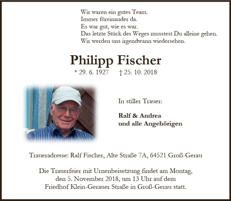 Traueranzeigen Von Philipp Fischer Vrm Trauer De