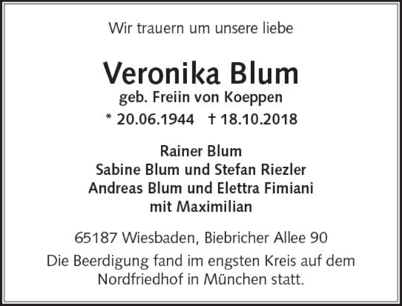 Traueranzeigen Von Veronika Blum Vrm Trauer De