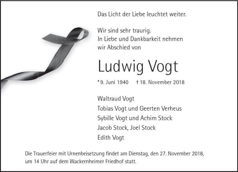 Traueranzeigen Von Ludwig Vogt Vrm Trauer De