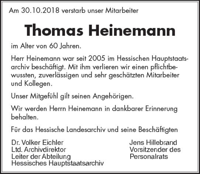 Traueranzeigen Von Thomas Heinemann Vrm Trauer De