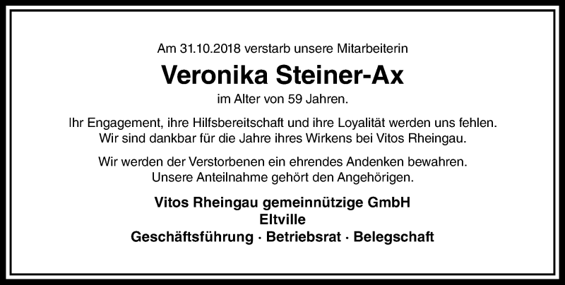 Traueranzeigen Von Veronika Steiner Ax Vrm Trauer De