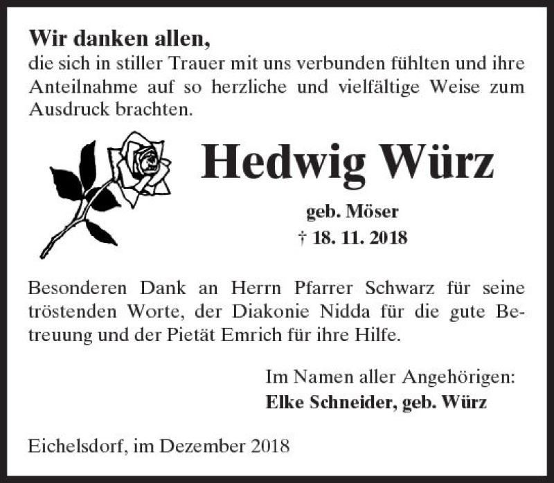 Traueranzeigen Von Hedwig W Rz Vrm Trauer De