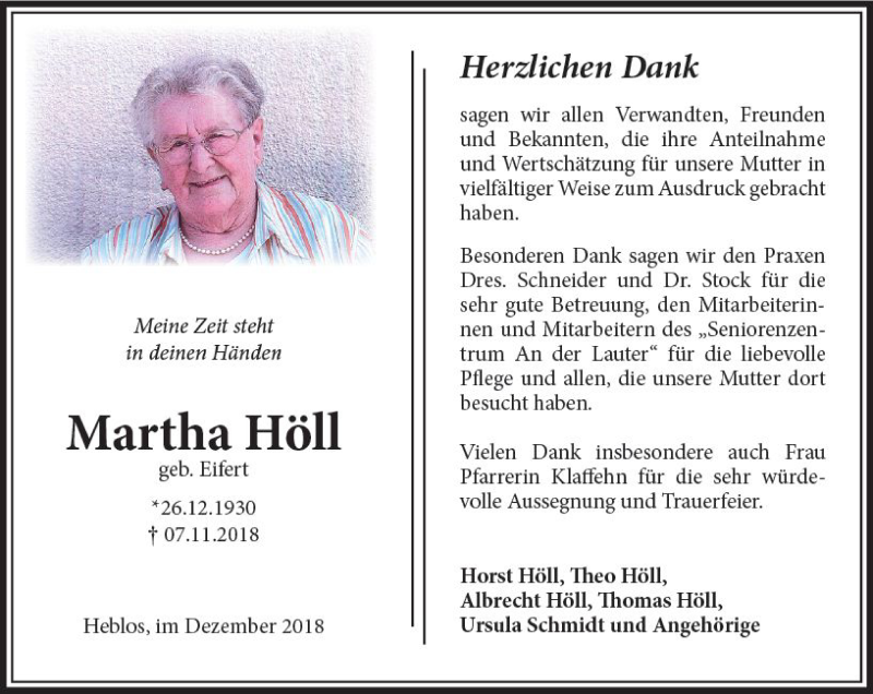 Traueranzeigen Von Martha H Ll Vrm Trauer De