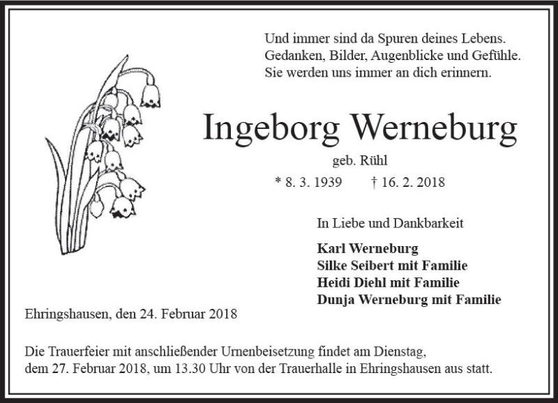 Traueranzeigen Von Ingeborg Werneburg Vrm Trauer De