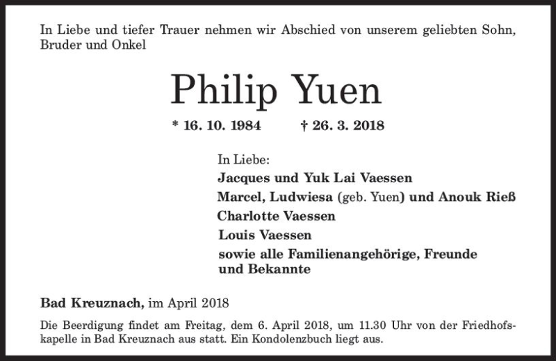 Traueranzeigen Von Philip Yuen Vrm Trauer De