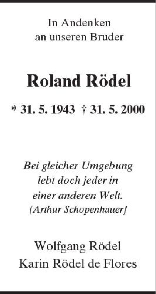 Traueranzeigen von Roland Rödel vrm trauer de