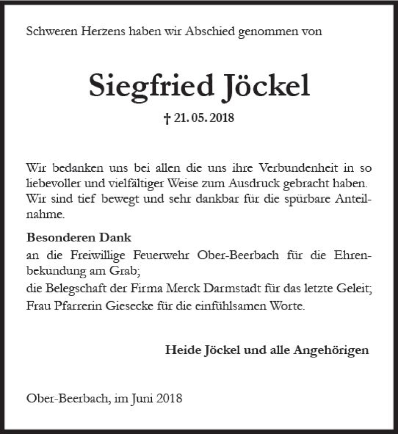 Traueranzeigen von Siegfried Jöckel vrm trauer de