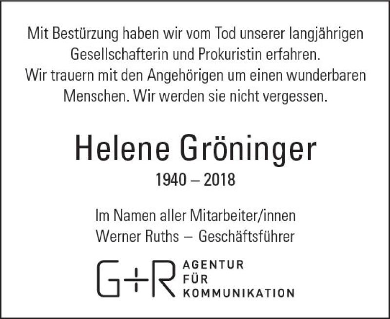 Traueranzeigen Von Sophie Helene Gr Ninger Vrm Trauer De