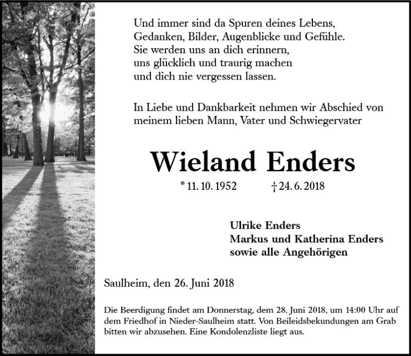 Traueranzeigen Von Wieland Enders Vrm Trauer De