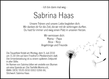 Traueranzeigen Von Sabrina Haas Vrm Trauer De