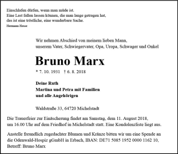 Traueranzeigen Von Bruno Marx Vrm Trauer De