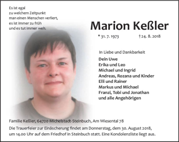 Traueranzeigen von Marion Keßler vrm trauer de