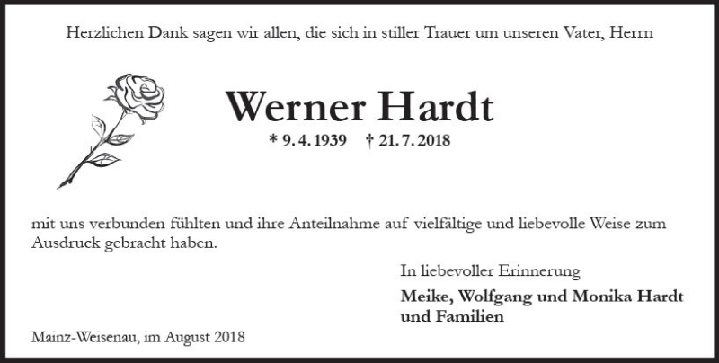 Traueranzeigen Von Werner Hardt Vrm Trauer De