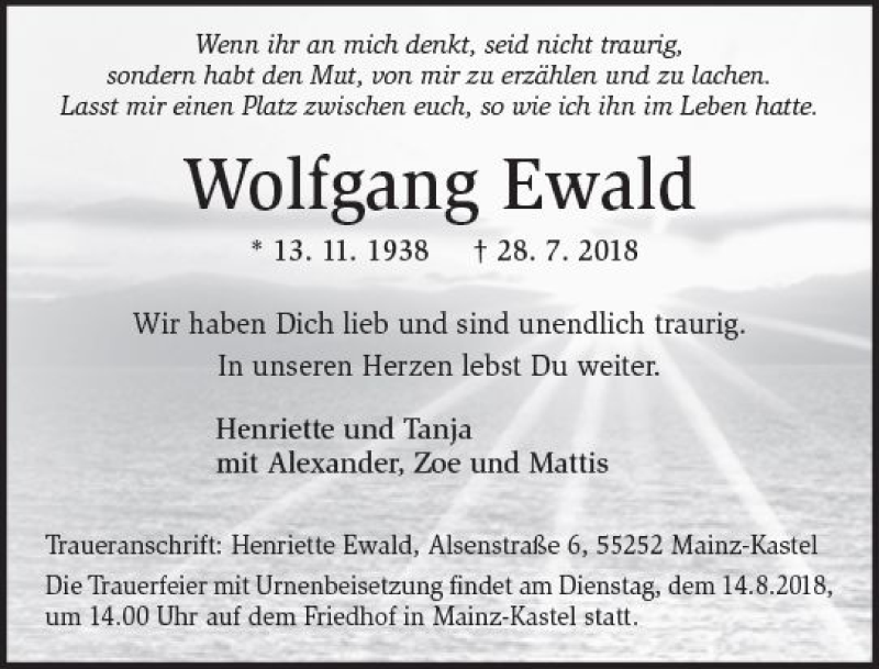 Traueranzeigen Von Wolfgang Ewald Vrm Trauer De