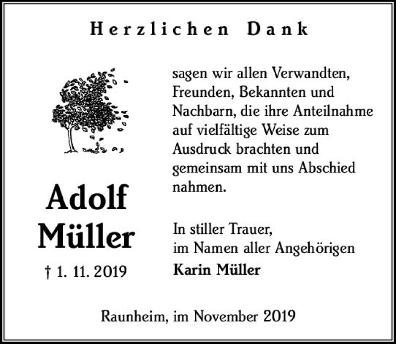 Traueranzeigen Von Adolf M Ller Vrm Trauer De