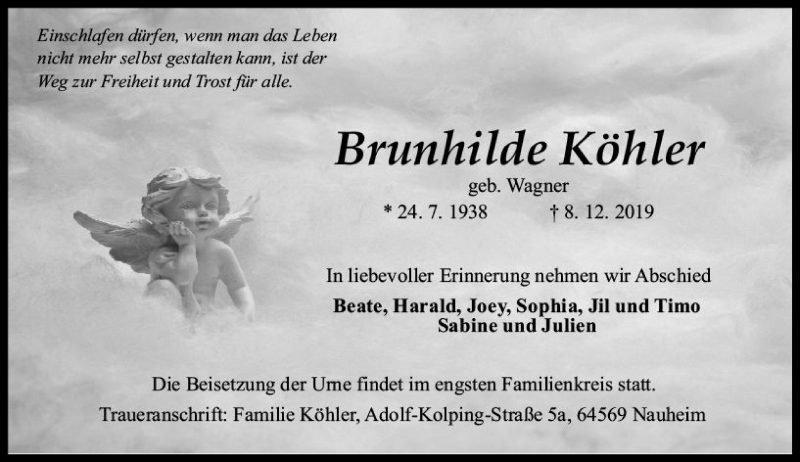 Traueranzeigen Von Brunhilde K Hler Vrm Trauer De