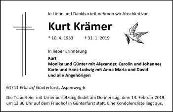 Traueranzeigen von Kurt Krämer vrm trauer de