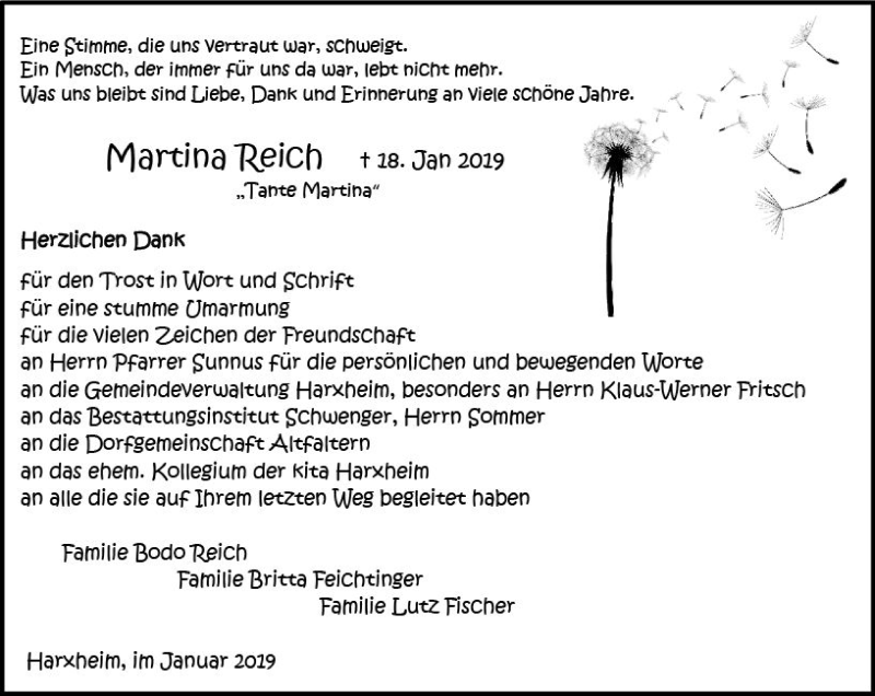 Traueranzeigen Von Martina Reich Vrm Trauer De