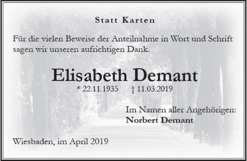 Traueranzeigen Von Elisabeth Demant Vrm Trauer De