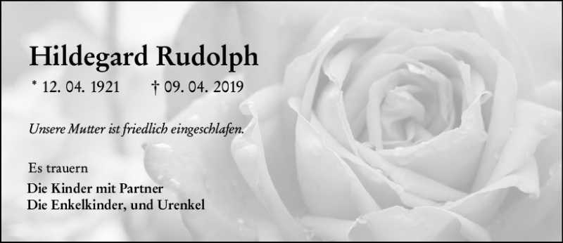 Traueranzeigen Von Hildegard Rudolph Vrm Trauer De