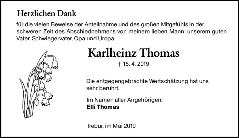 Traueranzeigen Von Karlheinz Thomas Vrm Trauer De