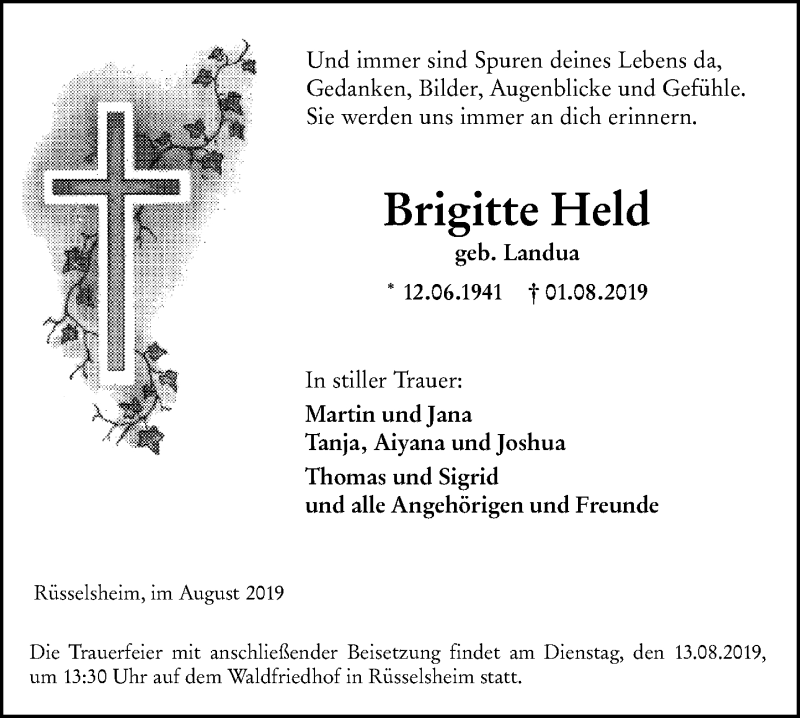 Traueranzeigen Von Brigitte Held Vrm Trauer De