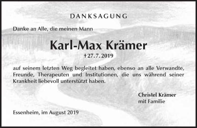 Traueranzeigen von Karl Max Krämer vrm trauer de