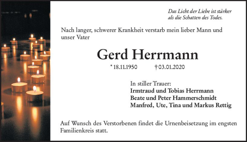 Traueranzeigen Von Gerd Herrmann Vrm Trauer De