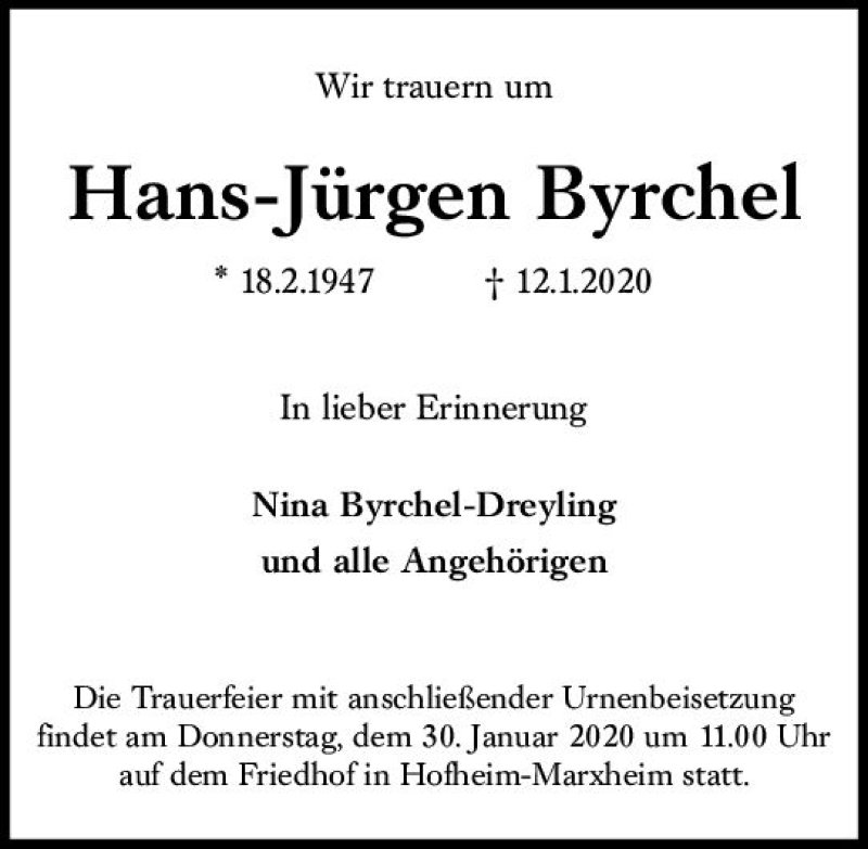 Traueranzeigen Von Hans J Rgen Byrchel Vrm Trauer De