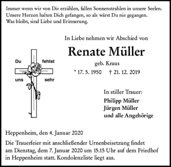 Traueranzeigen von Renate Müller vrm trauer de