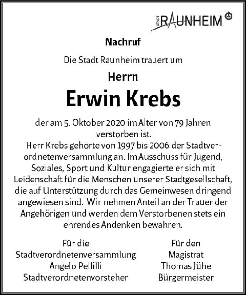 Traueranzeigen Von Erwin Krebs Vrm Trauer De