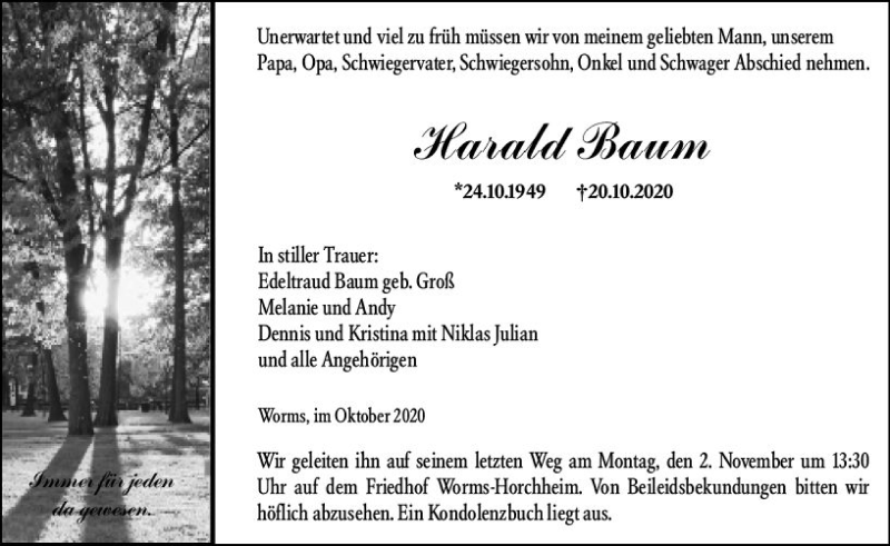 Traueranzeigen Von Harald Baum Vrm Trauer De