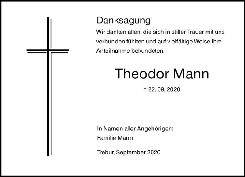 Traueranzeigen Von Theodor Mann Vrm Trauer De