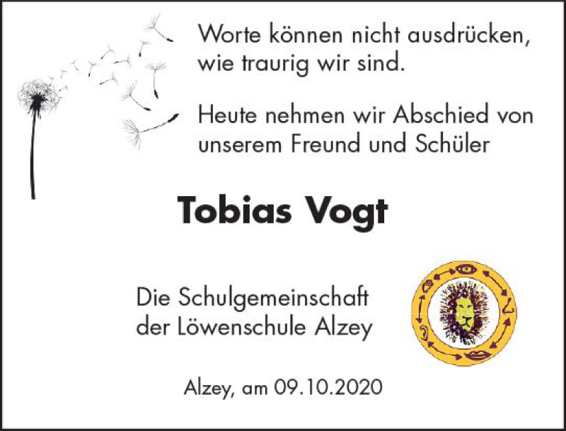 Traueranzeigen Von Tobias Vogt Vrm Trauer De