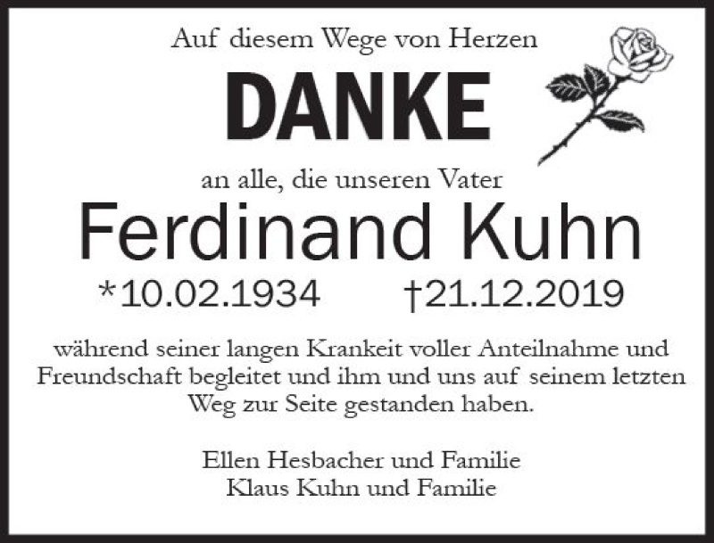 Traueranzeigen Von Ferdinand Kuhn Vrm Trauer De