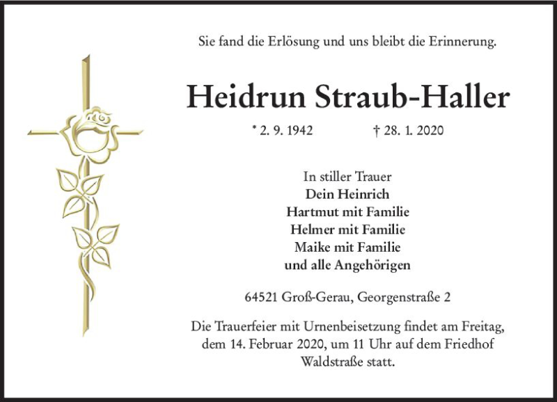 Traueranzeigen Von Heidrun Straub Haller Vrm Trauer De