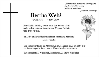 Traueranzeigen Von Bertha Wei Vrm Trauer De