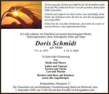 Traueranzeigen Von Doris Schmidt Vrm Trauer De