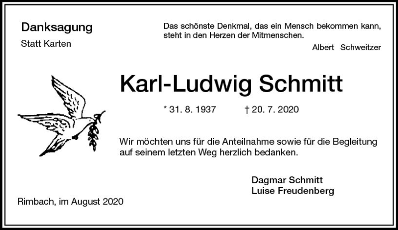 Traueranzeigen Von Karl Ludwig Schmitt Vrm Trauer De