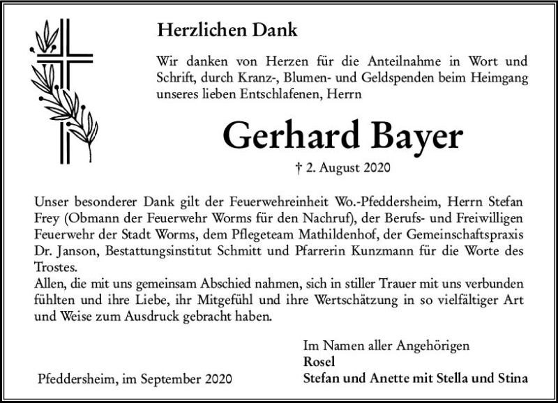 Traueranzeigen Von Gerhard Bayer Vrm Trauer De