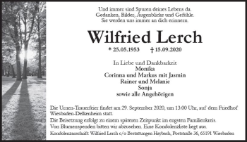 Traueranzeigen Von Wilfried Lerch Vrm Trauer De