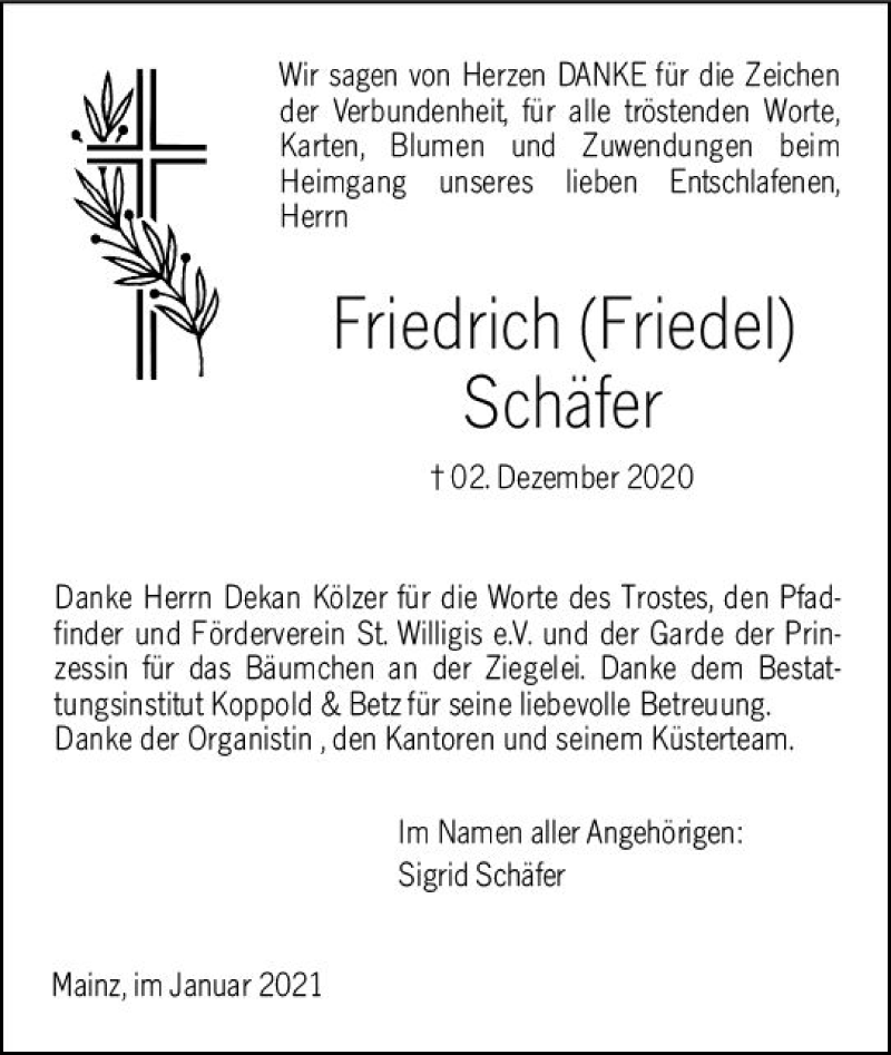 Traueranzeigen von Friedrich Schäfer vrm trauer de