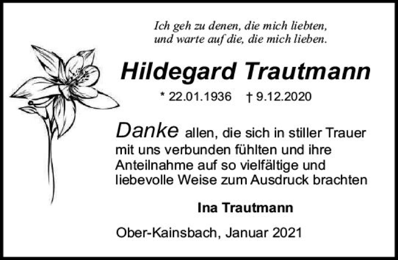 Traueranzeigen Von Hildegard Trautmann Vrm Trauer De